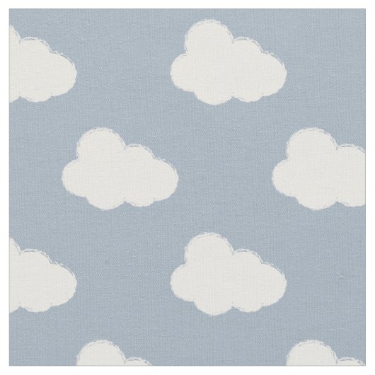 Boho Clouds Sky Simple Gender Neutral Kids Blue Stof (Close Up)