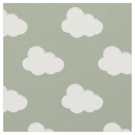 Boho Clouds Sky Simple Gender Neutral Kids Sage Stof (Close Up)