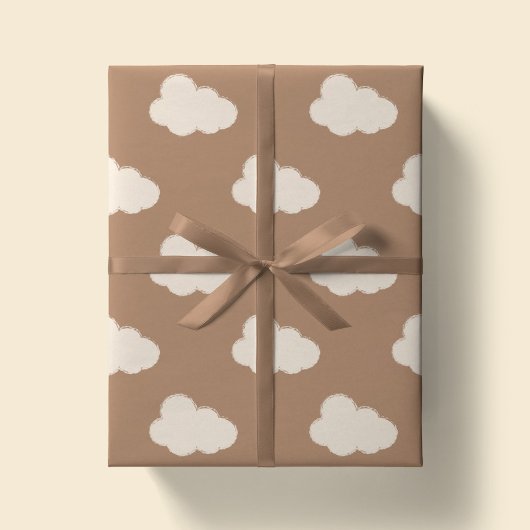 Boho Clouds Sky Simple Gender Neutral Kids Tan Cadeaupapier
