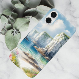 Boho Coastal Cliffs Wildflower Beach Art iPhone 16 Plus Hoesje