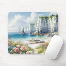 Boho Coastal Cliffs Wildflower Beach Art Muismat