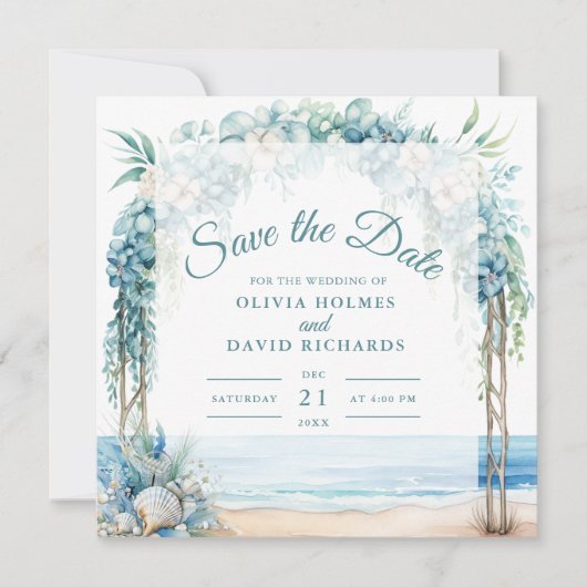 Boho Coastal Floral Arch Wedding Save the Date (Voorkant)