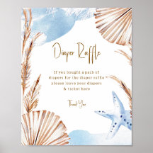 Boho Coastal Luier Raffle Baby Shower Poster