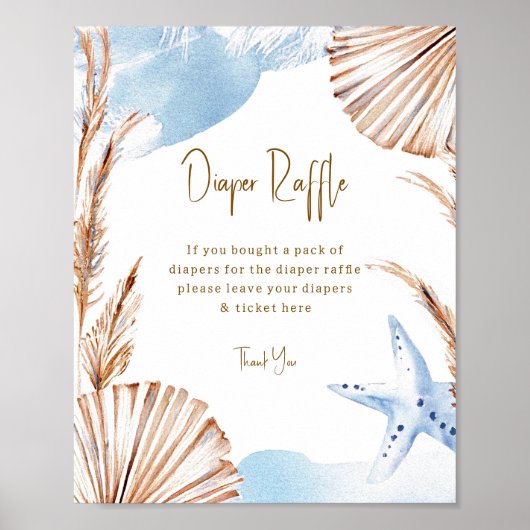 Boho Coastal Luier Raffle Baby Shower Poster (Voorkant)