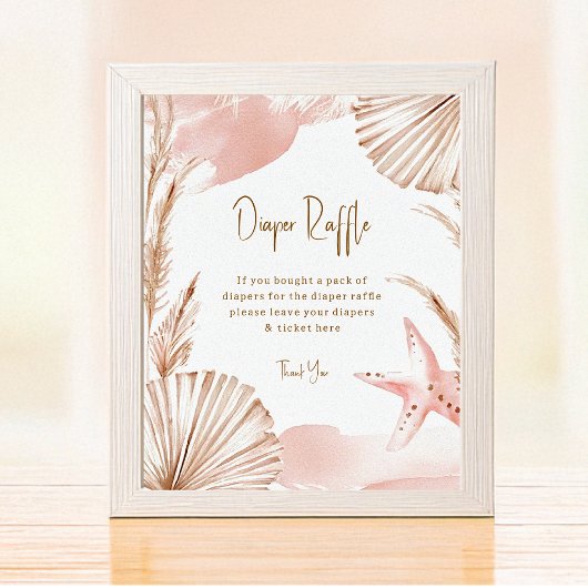 Boho Coastal Luier Raffle Baby Shower Poster