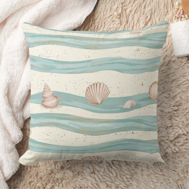 Boho Coastal Seashell Wave Pattern (3) Kussen (Deken)