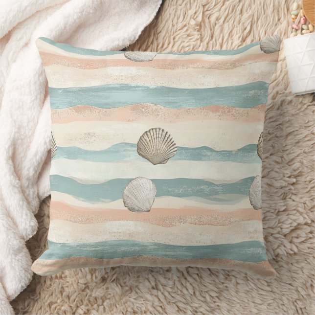 Boho Coastal Seashell Wave Pattern (5) Kussen (Deken)