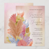 BOHO COLORFUL DRIED GRASS WATERVERF INVITATIE KAART (Voorkant / Achterkant)