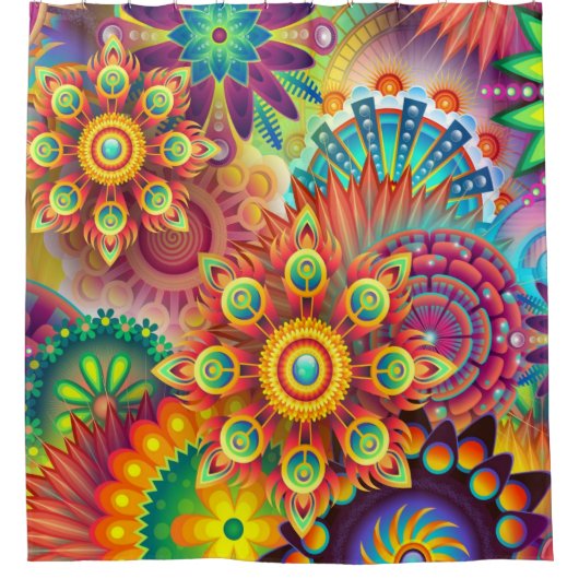 Boho Colorful Floral Art Shower Curtain Douchegordijn (Voorkant)