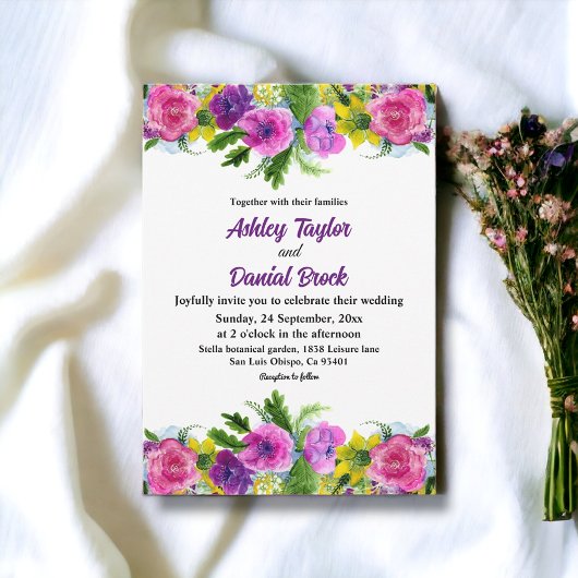 Boho Colorful Flowers Botanical Floral Wedding Kaart