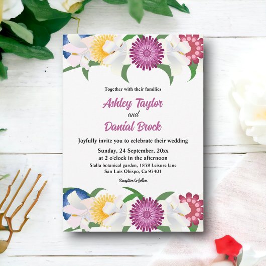 Boho Colorful Flowers Modern Spring Floral Wedding Kaart