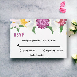 Boho Colorful Flowers Modern Spring Floral Wedding RSVP Kaartje