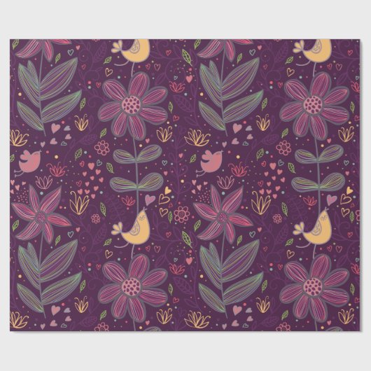 Boho Colorful Fun Bird Pattern Cadeaupapier (Vlak)