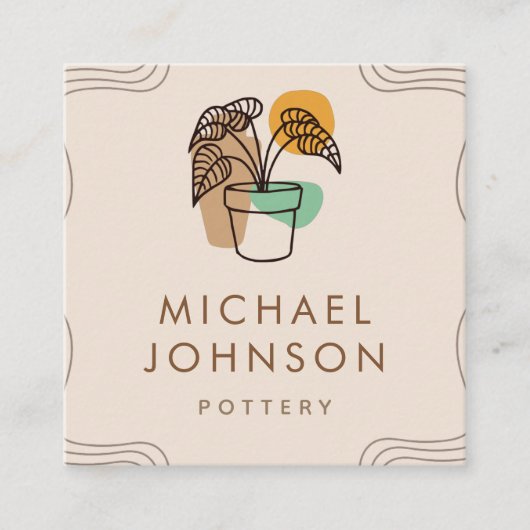 Boho Colorful Plant & Pot Bohemian Pottery Ceramic Vierkante Visitekaartje (Voorkant)