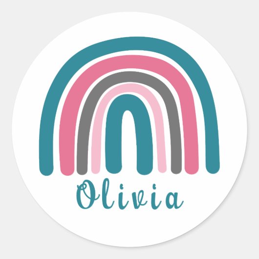 Boho Colorful Rainbow met persoonlijke naam Ronde Sticker (Voorkant)