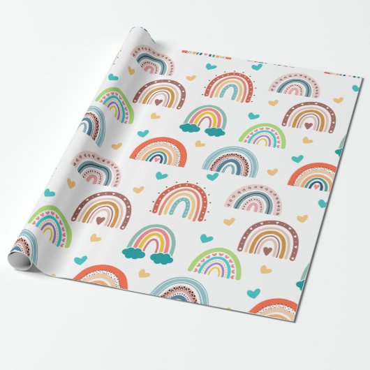 Boho Colorful Rainbows Cadeaupapier (Uitgerold)
