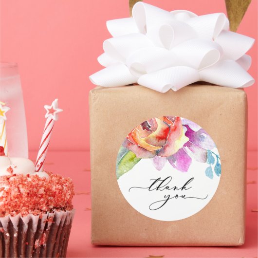 Boho Colorful Waterverf Floral Hartelijk dank Ronde Sticker (Feest)