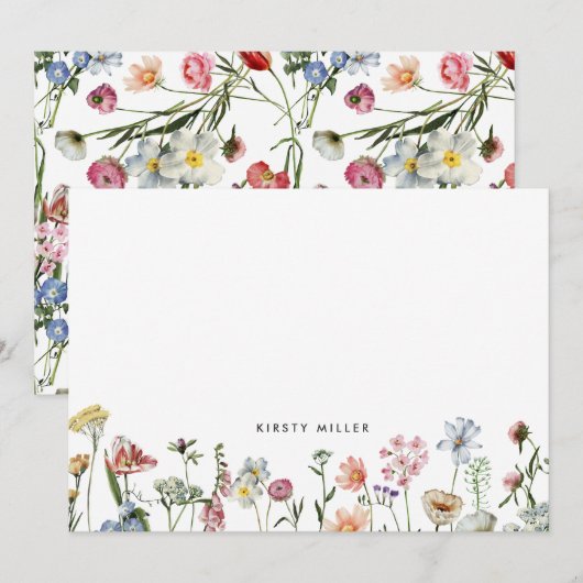 Boho Colorful Wild Flowers Personalized Stationery Notitiekaartje (Voorkant / Achterkant)