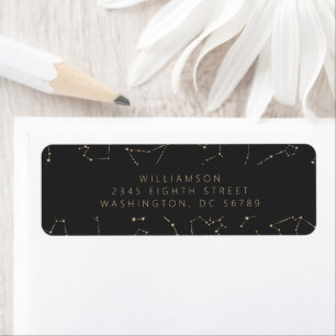Boho Constellation Stars Black Gold Return Address Etiket