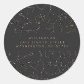Boho Constellation Stars Black Gold Return Address Ronde Sticker (Voorkant)