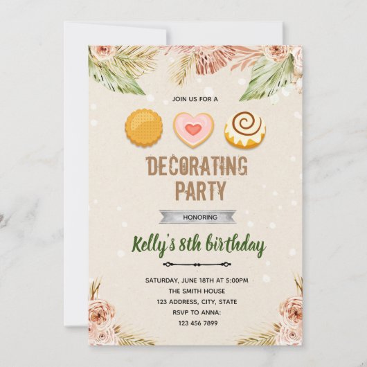 Boho cookies decoratie thema uitnodiging (Voorkant)