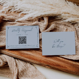 Boho Cool Marina Blue Frame QR Code Wedding  RSVP Kaartje