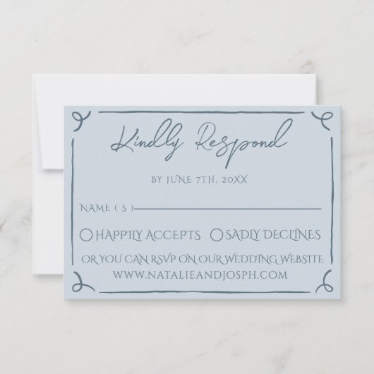 Boho Cool Marina Blue Frame Whimsy Wedding RSVP (Voorkant)