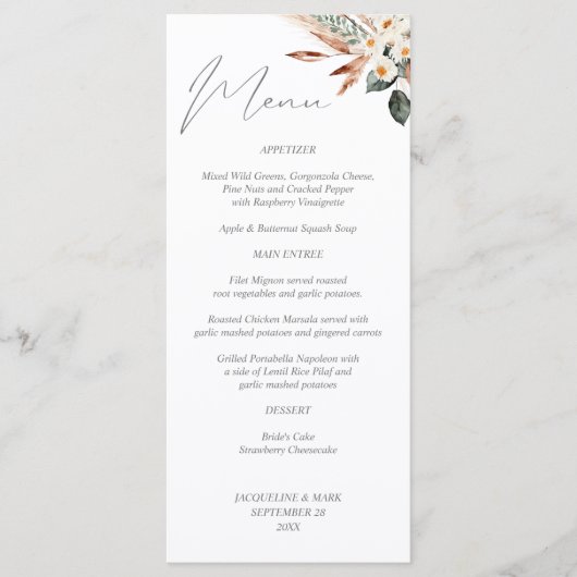 Boho Copper & Beige Floral Menu (Voorkant)
