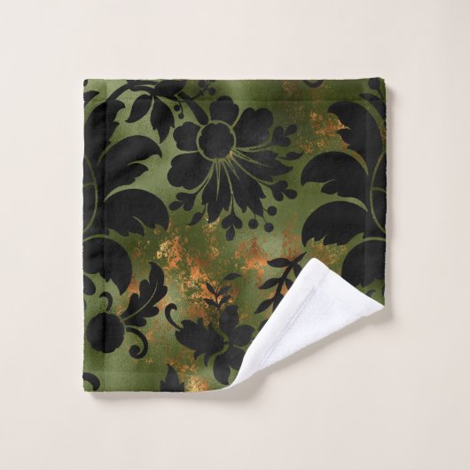 Boho Copper Black Green Floral Bad Handdoek (Wasdoekje)