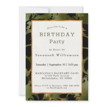 Boho Copper Black Green Floral Birthday