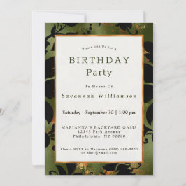 Boho Copper Black Green Floral Birthday Kaart