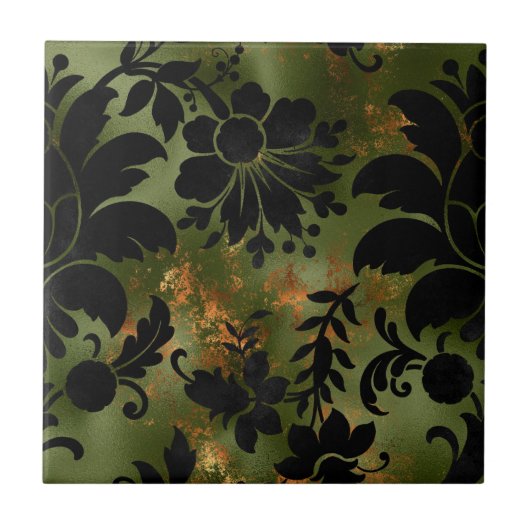 Boho Copper Black Green Floral Tegeltje (Voorkant)