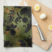 Boho Copper Black Green Floral Theedoek (Quarter Fold)