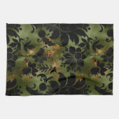 Boho Copper Black Green Floral Theedoek (Horizontaal)