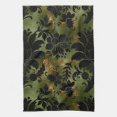 Boho Copper Black Green Floral Theedoek (Verticaal)