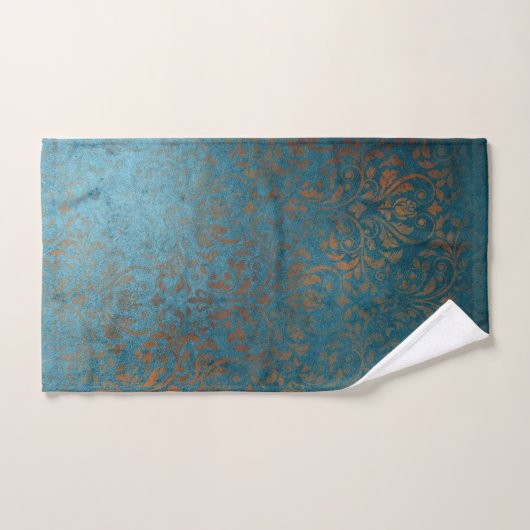 Boho Copper Blue Damask Grunge Handdoek (Handdoek)