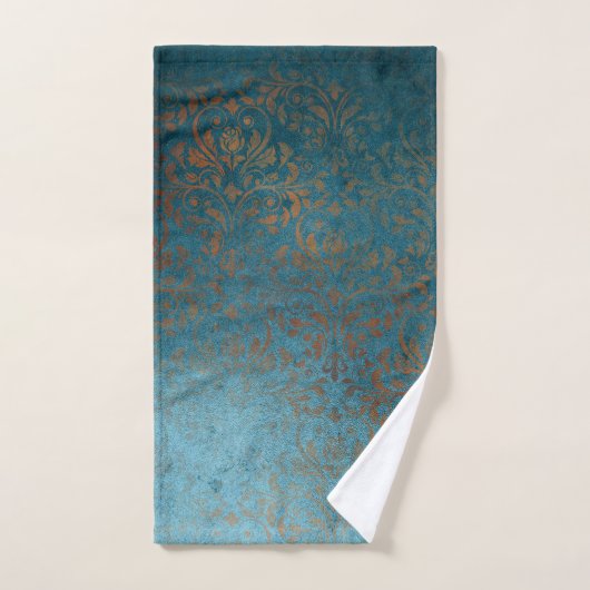 Boho Copper Blue Damask Grunge Handdoek (Handdoek)