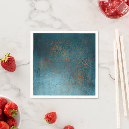 Boho Copper Blue Damask Grunge Servet (Insitu)