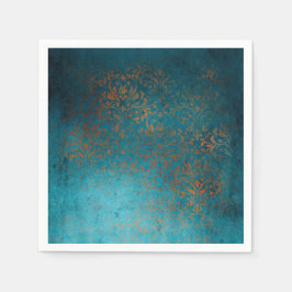 Boho Copper Blue Damask Grunge Servet