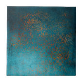 Boho Copper Blue Damask Grunge Tegeltje (Voorkant)