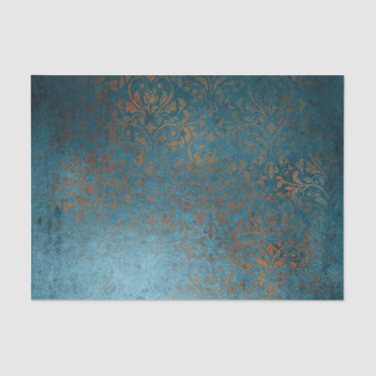 Boho Copper Blue Damask Grunge Tissuepapier (Voorkant)
