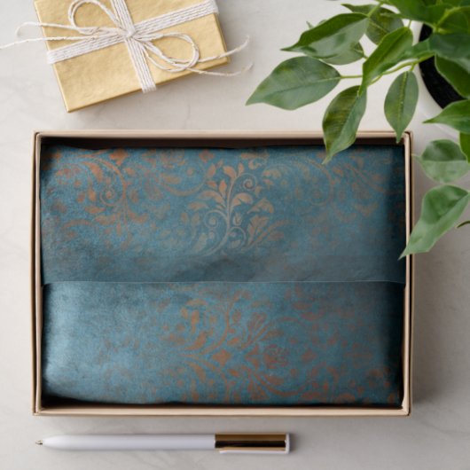 Boho Copper Blue Damask Grunge Tissuepapier (Geschenk)