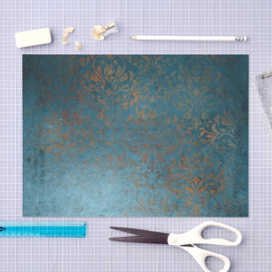 Boho Copper Blue Damask Grunge Tissuepapier (Craft)