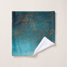 Boho Copper Blue Damask Grunge Washandje
