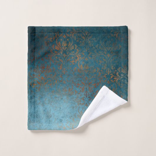 Boho Copper Blue Damask Grunge Washandje (Wasdoekje)