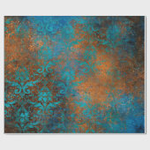Boho Copper Blue Floral Damask Grunge Cadeaupapier (Vlak)