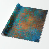 Boho Copper Blue Floral Damask Grunge Cadeaupapier (Uitgerold)