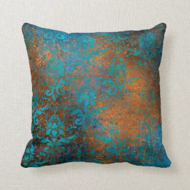 Boho Copper Blue Floral Damask Grunge Kussen