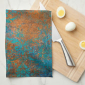 Boho Copper Blue Floral Damask Grunge Theedoek (Quarter Fold)