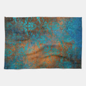 Boho Copper Blue Floral Damask Grunge Theedoek (Horizontaal)